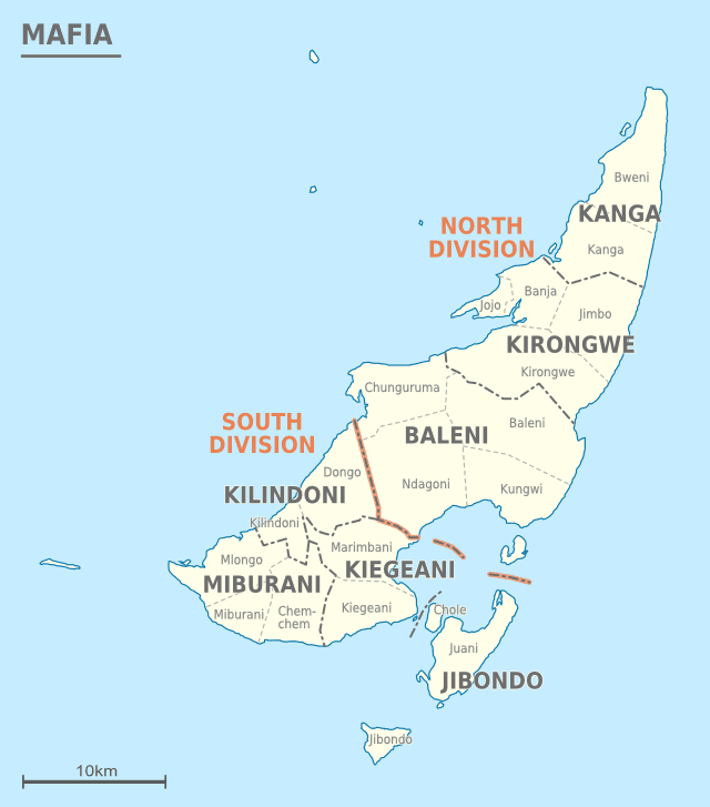 Map of Mafia Island showing key locations